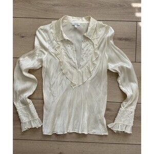 Cache Vintage Silk Sequin Blouse Women’s Size 10 Ivory Cream Elegant Top